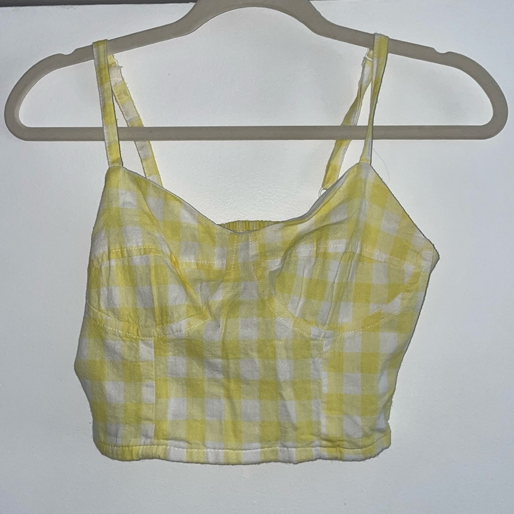 Japna Yellow & White Checkered Crop Top | XS
